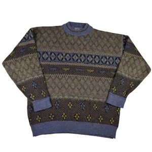 Peter England Vintage Wool Blend Sweater Grandpa Isle Italy Geometric Knit Men L